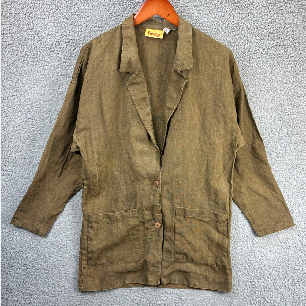 Vintage Ann Taylor Finity Linen 2 Button Blazer Jacket Womens 8 Olive Brown USA